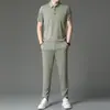 Traje deportivo informal de verano para hombre, camiseta de manga corta sin rastro de seda helada, ropa deportiva para hombre, 2024