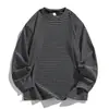 Camiseta de rayas suelta de manga larga para hombre, estilo primavera y otoño, top casual de cuello redondo, ropa retro japonesa para parejas, nuevo modelo de moda
