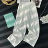 Foto real calça feminina com renda branca na parte de trás 2026 nova folgada casual reta perna larga calça comprida verão