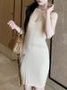 Nuevo Vestido Largo Elegante de Estilo Veraniego, Favorecedor de la Figura, Top sin Mangas de Punto de Lyocell con Cuello Halter para Mujer, Delgado Estilo Veraniego