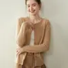 Cardigan clásico de cachemira con cuello redondo para mujer, top de punto suave y versátil, abrigo suéter holgado