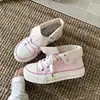 Sapatos Casuais de Lona com Solado Grosso Versáteis Femininos 2026 Primavera/Outono Novos Sapatos Brancos Dopamina de Bolinhas Dupla Face Moda Casual Sapatos de Skate