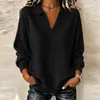 Suéter de punto con cuello polo en V estilo europeo y americano, exportación transfronteriza, top holgado y casual de manga larga para mujer para otoño e invierno