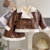 Terno das meninas Primavera e Outono Novo estilo coreano elegante elegante casaco de couro saia de duas peças terno