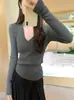 Fábrica de Suéteres Fuente Dalan camisa base de punto de manga larga ajustada de cuello bajo para mujer, otoño e invierno