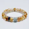 [Mar Embelezado com Areia Dourada] Cristal Natural Torre Amarela Cristal Água-Marinha Pulseira Feminina Mais Fácil de Combinar Pulseira de Presente Atacado