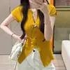 Camiseta de Verano 2026 para Mujer Tallas Grandes, Nuevo Diseño, Cuello en V, Manga Corta, Abertura Única, Top de Manga Corta con Cuello en V
