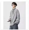 Sudadera americana retro con cuello alto y media cremallera transfronteriza para hombre, top casual holgado de manga larga para otoño e invierno, chaqueta informal de moda