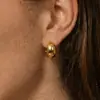 Pendientes Misteriosos de Acero Inoxidable Brillantes en Forma de C Chapados en Oro Real de 18 Quilates, Pequeños y Sencillos, Pendientes de Alta Calidad, Joyería Transfronteriza de Moda