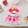Pijama de Niña Verano Traje de Bebé 2025 Nuevo Estilo Occidental Niños Grandes Verano Popular en Internet Manga Corta Pantalones Cortos Conjunto de Dos Piezas