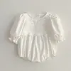 Mameluco para bebé niña, estilo coreano de primavera y otoño, color liso con cuello de encaje, mameluco de manga larga para bebé