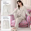 Pijama de algodón para mujer de primavera y otoño con mangas largas y sujetador incorporado, con un lindo diseño de dibujos animados, cuello redondo, y se puede usar como ropa de estar o ropa exterior