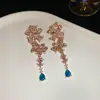Brincos de Prata Zircônia Borboleta Gota d'Água Pendentes Luxo Leve High-End Moda Targos Design Versátil Brincos de Nicho