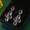 Brincos de luxo leve com zircônia colorida microincrustada para mulheres, agulha de prata S925, joia de orelha em gota d'água de alta qualidade, brincos estilo europeu e americano