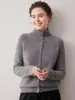 Cardigã 100% caxemira pura para mulheres, novo estilo outono/inverno, com gola semi-alta, gola alta, corte justo e design versátil