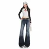Nuevos pantalones vaqueros acampanados para mujer, estilo retro americano, adelgazantes, de cintura alta, hasta el suelo, lavados, desgastados, en azul oscuro y gris