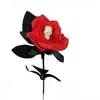 Flor de Rosa Artificial, Flor Falsa, Vermelho Escuro de Haste Única, Crânio de Halloween, Cabeça de Crânio, Flor Artificial, Alta Simulação