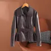 Jaqueta de Couro Curta Haining Nova para Mulheres Primavera e Outono, Modelagem Slim Fit Estilo Biker com Gola Reversível, Casaco de Couro Tamanho Grande