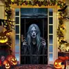 Cubierta de Puerta de Halloween Fantasma Femenino Aterrador Pegatina de Puerta Calavera Jack Cortina de Puerta Cubierta de Puerta de Fantasma Femenino Blanco de Halloween para Amazon