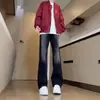 Jeans Americanos Cleanfit con Patrón de Rayos para Hombre Diseño Atractivo Estilo High Street Pierna Recta Ligeramente Acampanados Pantalones Largos
