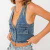 Novedad Primavera 2022 Ropa para Mujer Estilo Europeo y Americano Moda Cuadros Casual Delgado Cuello en V Chaleco de Mezclilla