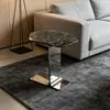 Mesa Lateral de Sofá de Pedra de Luxo Natural, Mesa de Canto, Minimalista Moderno de Luxo Leve, Mesa de Café Pequena Minimalista de Mármore, Uau!