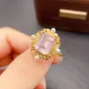 Anillo de Cristal Rosa Natural Transfronterizo de Amazon Plata S925 Piedra Principal 8*12 Joyería de Lujo Venta Directa de Fábrica