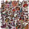 50 calaveras de Día de Muertos mexicanas, calaveras de azúcar pintadas, calaveras de flores, calcomanías de dibujos animados, calcomanías de decoración festiva