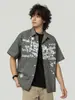 Camisa de Algodón de Manga Corta Wildman Base Estilo Retro Americano Estampado de Graffiti Salpicado Letra Cuadros Verano Nuevo 26