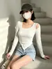 Top Corto Ajustado Irregular de Otoño e Invierno para Mujer, Ropa Interior Sexy de Deseo Puro, Camiseta de Manga Larga de Diseñador