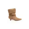 Botas femininas de salto fino estilo Grape Mom, 4 cm, bico fino, bota de cano médio dobrável para usar de duas maneiras, elegante