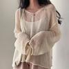 Buena Tela 2025 Primavera Tejido de Punto Calado para Mujer Blusa Fina Nuevo Tejido de Punto Top de Manga Larga Fresco Seda