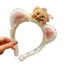 Diadema de Oso de Mantequilla de Dibujos Animados con Lazo de Encaje, Orejas de Oso Suaves y Lindas, Accesorio para el Cabello de Peluche para Niñas