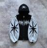 Sudadera con capucha negra con cremallera para mujer, estilo hip hop urbano, bordada, con costuras de imágenes, estampado L, Y2K, Harajuku, abrigo, suéter para mujer