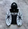 Sudadera con Capucha y Cremallera Negra Bordada Patchwork L Estilo Hip-Hop Urbano para Mujer Chaqueta Sudadera Estilo Y2K Harajuku para Mujer