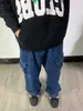 Jeans Rectos de Trabajo Streetwear Vintage Retro Americano para Hombre de Color Sólido Casual de Pierna Ancha