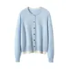 Cardigã de cashmere falso duas peças, novo estilo outono/inverno, suéter feminino de gola redonda color block, peça de outer wear versátil e de caimento solto