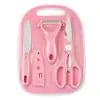 Juego de Cuchillos de Acero Inoxidable Mini Cuchillo para Fruta Tijeras de Cocina Cuchillo Mondador Juego de Cuatro Piezas Hogar Tabla de Cortar de Plástico en Stock