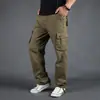 Calça Casual Transfronteiriça Masculina Primavera Nova Algodão Puro Tamanho Grande Macacão Solto Esportivo Reta Outdoor Calças de Múltiplos Bolsos