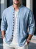 Camisa de lino para primavera y otoño transfronteriza de Amazon, de manga larga, cuello mao, transpirable, estilo casual, nueva camisa de estilo chino con bolsillos para hombre