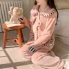 Pijama de Franela para Mujer, Nuevo Estilo Otoño e Invierno, Forrado de Felpa y Engrosado, Cárdigan Lindo de Dibujos Animados de Cachorro, Ropa Caliente de Manga Larga para el Hogar