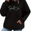 Sudadera con Capucha y Bolsillo Canguro Estampado de Sonrisa, Sudadera Casual de Manga Larga con Cordón, para Mujer, Color Albaricoque
