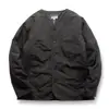 2026 Chaqueta de Trabajo Invierno Retro Japonés de Algodón para Hombre Exterior sin Cuello Holgada Versátil Chaqueta Abrigo de Algodón Cuadros Oscuros Tendencia