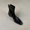 Botas de Couro Macio Bico Quadrado Salto Bloco Zíper Traseiro Elástico para o Dia a Dia 2026 Nova Coleção Início de Primavera Versátil Moda Retrô Slim Fit Botas Martin