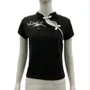 Camiseta de Mujer con Lazo Retro Estilo Chino, Ajustada a la Cintura, Moda Callejera Versátil, Tops Transfronterizos Europeos y Americanos