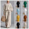 Nuevo Traje de Mujer de Comercio Exterior 2026 Moda Independiente Casual Ropa de Mujer Amazon Algodón-Lino Manga de Linterna Pantalones de Pierna Ancha Conjunto