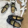 Zapatos Mary Jane de Lunares Nuevos para Mujer Primavera y Otoño, Punta Cuadrada, Moño, Correa Única, Zapatos de Suela Plana Suave