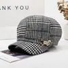 Gorra octogonal de pico a cuadros para otoño e invierno para mediana edad y ancianos, boina, sombrero de abuela, sombrero cálido nuevo de otoño e invierno