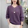 Suéter Delgado de Punto Calado con Cuello en V para Mujer, Suéter de Punto Pullover Elegante Primavera/Verano 2026 para Mamás, Adecuado como Capa Base
