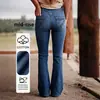 Deseja calças compridas boca de sino versáteis estilo europeu e americano para primavera e outono com bolsos traseiros bordados, calças compridas de ganga estilosas, da moda